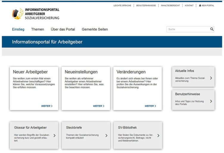 Homepage des Arbeitgeberportals Sozialversicherung