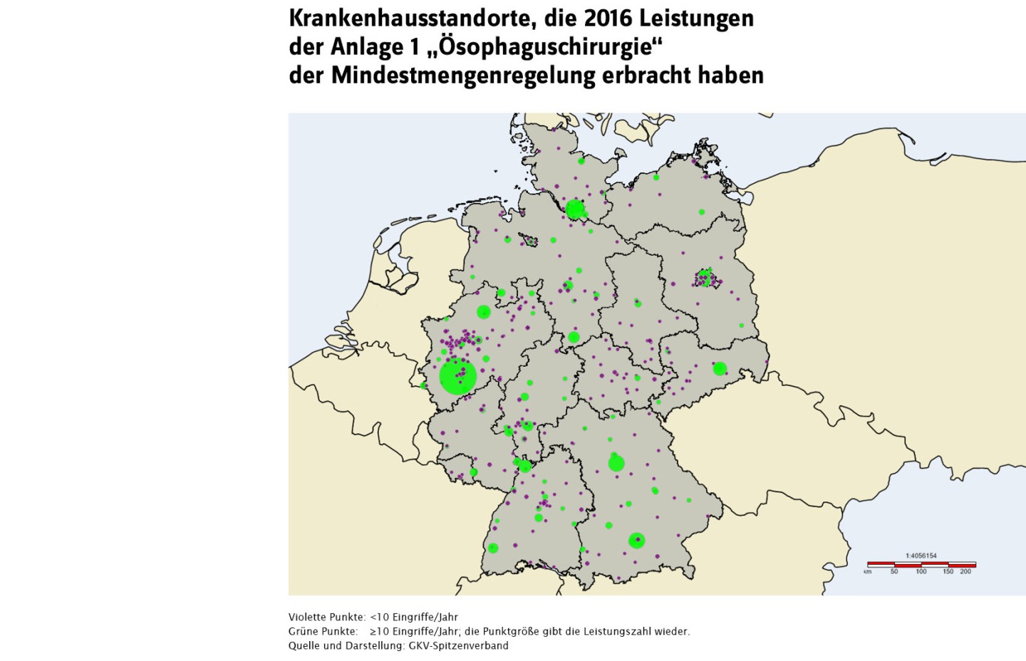 Krankenhausstandorte, die 2016 Leistungen der Anlage 1 "Ösophaguschirurgie" der MIndestmengenregelung erbracht haben