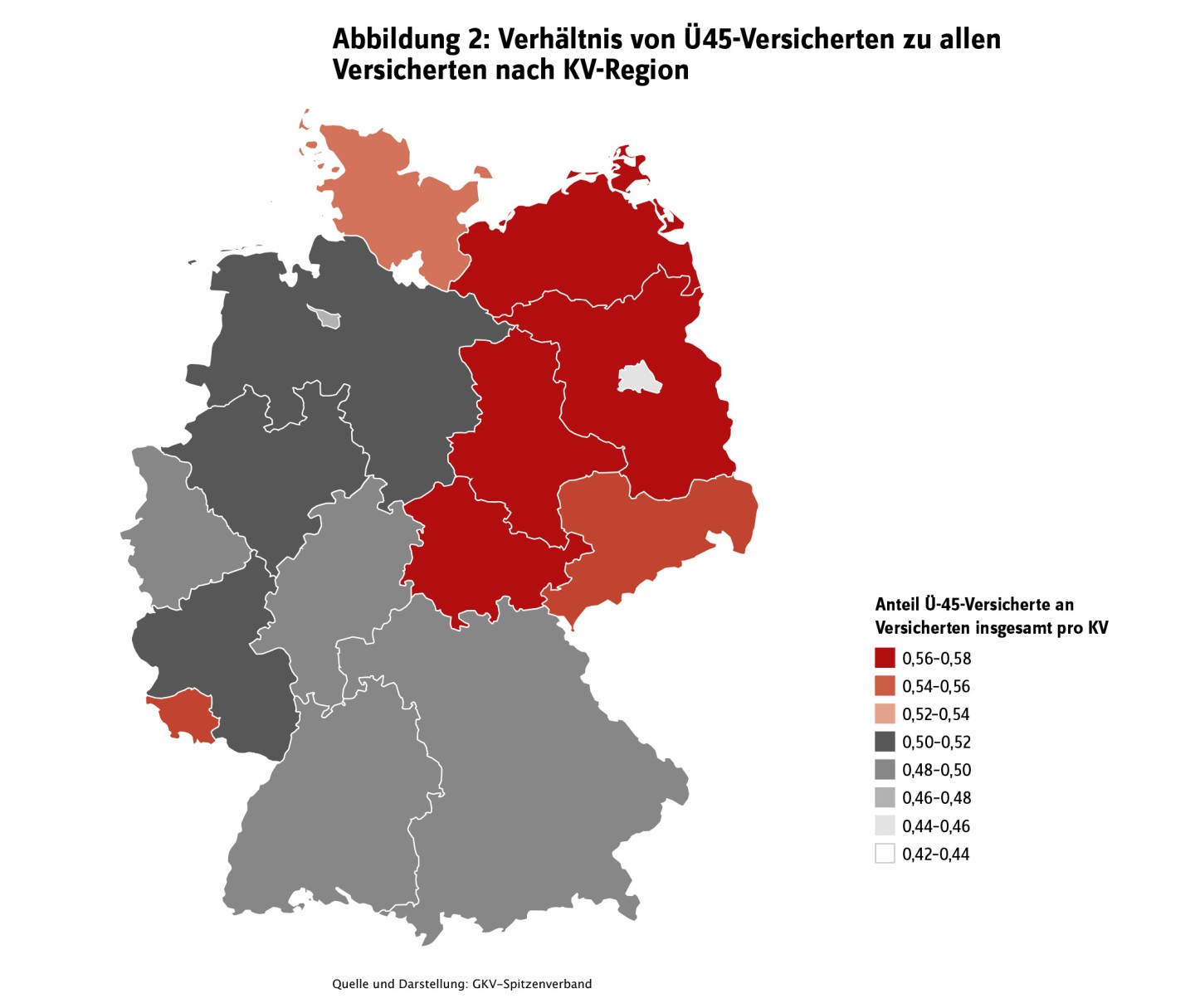 Verhältnis von Versicherten über 45 Jahre zu allen Versicherten nach KV-Region